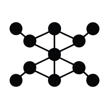 Neural network and artificial intelligence solid icon. Complex data structure nodes connected by lines. Modern tech innovation concept.