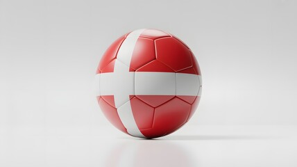 Obraz premium Danish football red and white soccer ball with scandinavian cross design national team symbol