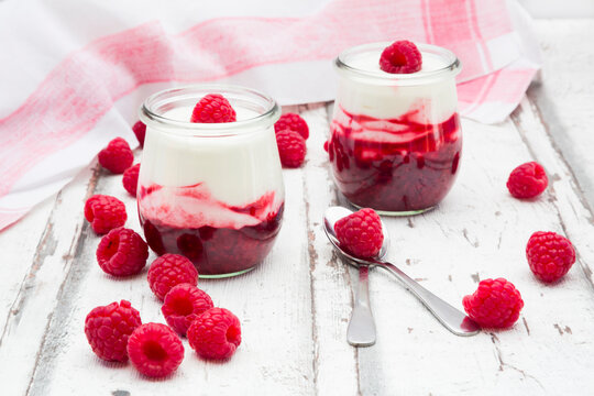Two glasses of raspberry mascarpone mousse