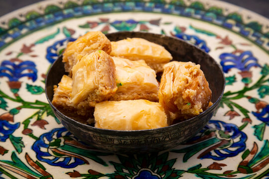 Baklava in a bowl, on plate