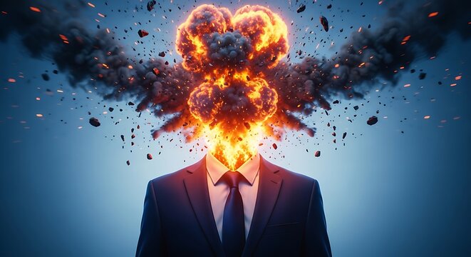 Man in Suit Head Explodes in Fire and Smoke Digital Art