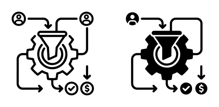 Sales Funnel Process Icons, Conversion Workflow, Lead Generation System, Customer Journey Flow