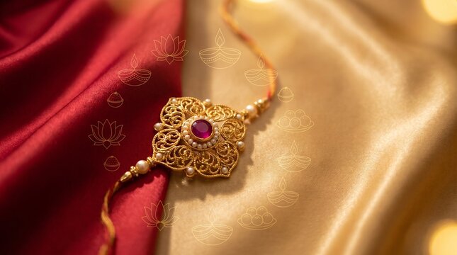 Happy Raksha Bandhan 3D Gold Ornate Rakhi Vector Design Premium Social Media Poster Banner Celebration Festival Love Protection Sacred Bond Wishes