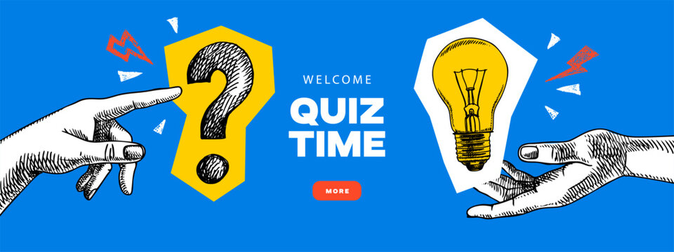 Trendy sketch halftone collage quiz background. Two hands hold lightbulb and question mark. Business solution, creative mind,  brainstorm, ask for reply concept. Hand drawn vector illustration