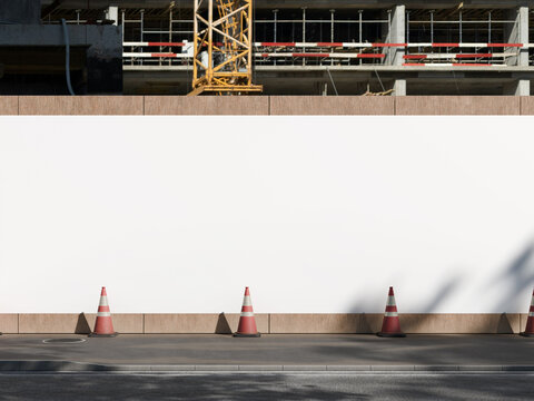 Blank White Roadside Hoarding Billboard on Construction Site for Advertising