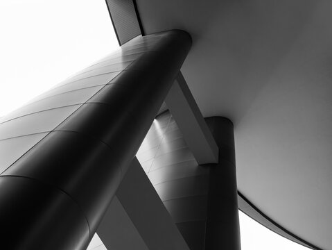 Modern Building Pillars structure with Curve ceiling Architecture details Low angle view Abstract background