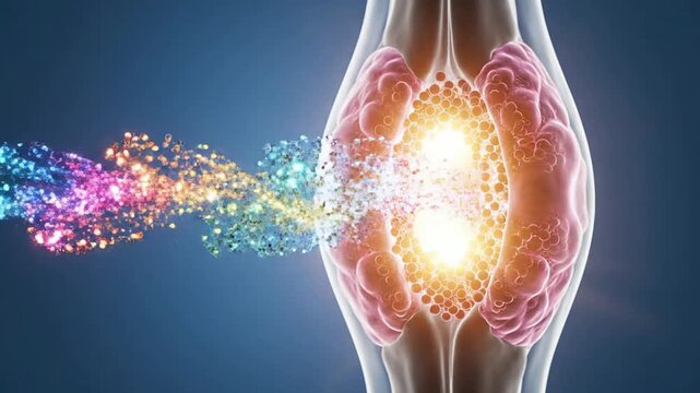 Colorful Particle Wave Emitted from Glowing Brain in Abstract Concept of Creativity and Knowledge with Studio Background and Isolated Design