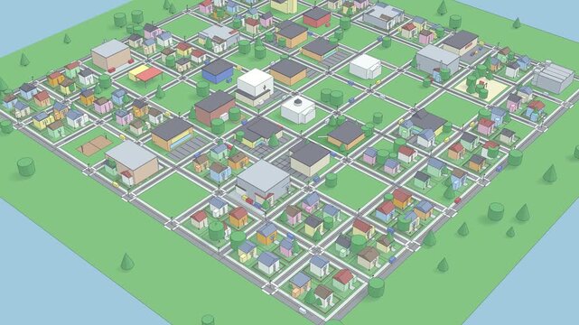 3d cartoon city low poly town able to loop endless 4k