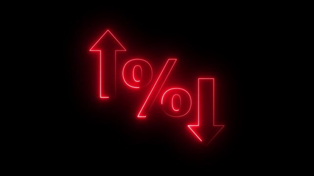 glowing neon Percentage growth and decline icon with up and down arrows. financial, business, and statistical analysis. Up and down percentage arrows icon.