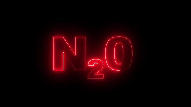 Glowing neon Nitrous Oxide gas animation on a black background. representing the nitrous oxide molecule in a dramatic and mysterious style. 4k
