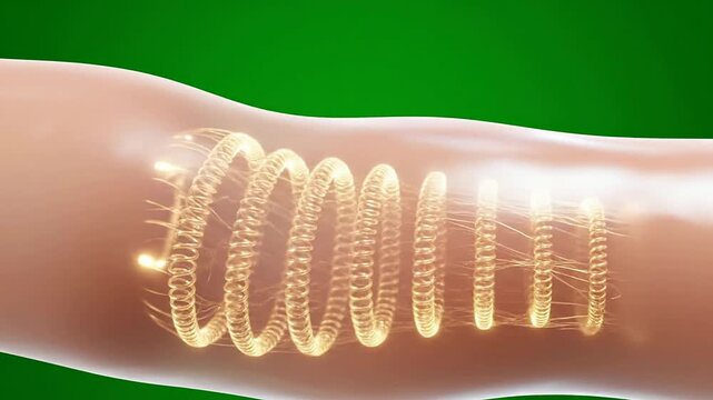Detailed Anatomical Illustration of Glowing Electrical Impulses Within Human Bone Isolated on Green Studio Background