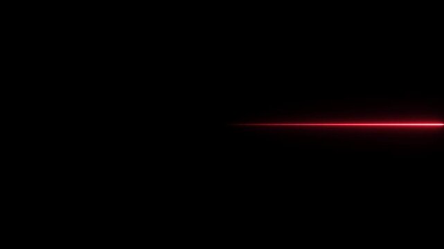 Horizontal Neon Red Line Animation, Glowing Line Motion Graphic, Transparent Background with Alpha Channel, Right to Left Laser Effect, Straight Neon Beam, Black