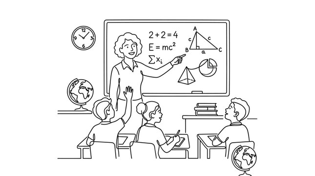 Teacher and students in a classroom learning mathematics and science.