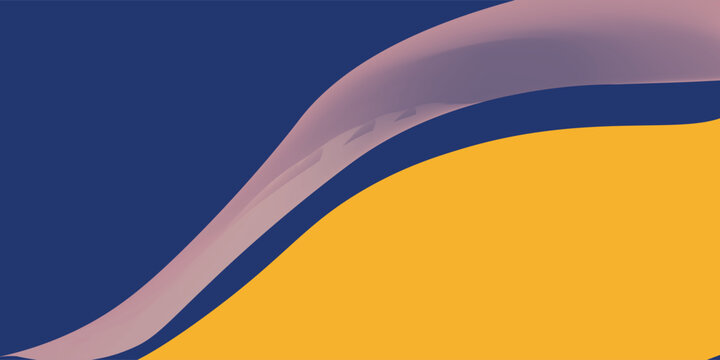 Abstract blue and yellow wave wide background banner curve element with line blue pettern space for text and message design, overlapping layers.