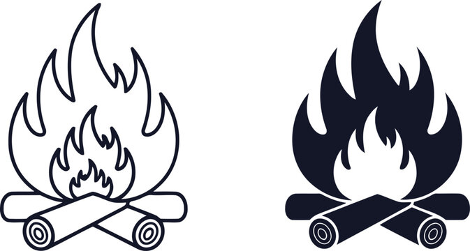 Bonfire icon and silhouette comparison with heat source silhouette illustration collection