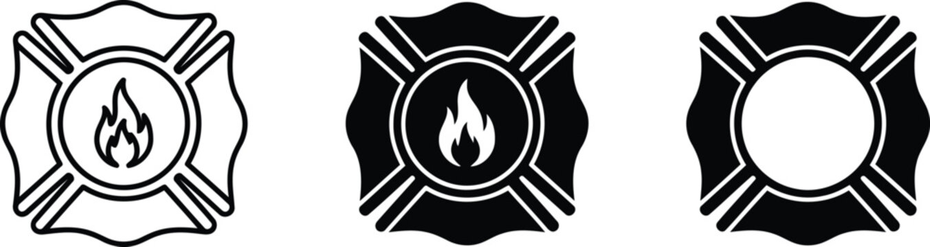 Firefighter maltese cross emblem set outline and filled versions firefighter emergency industry