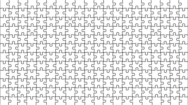 Seamless abstract pattern of black puzzle pieces on with interlocking, challenge