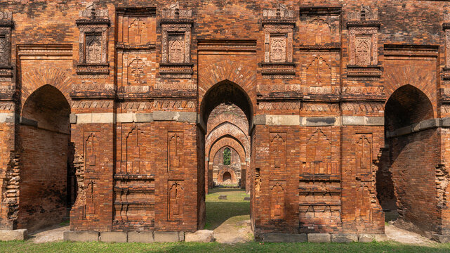 Scenic perspective view of the ruins of ancient Darasbari mosque, Shahabazpur, Chapai Nawabganj, Rajshahi, Bangladesh