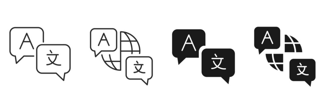 Language Translation Speech Icon Set &ndash; Editable Stroke Multilingual Communication Vector Icons for Web UI UX