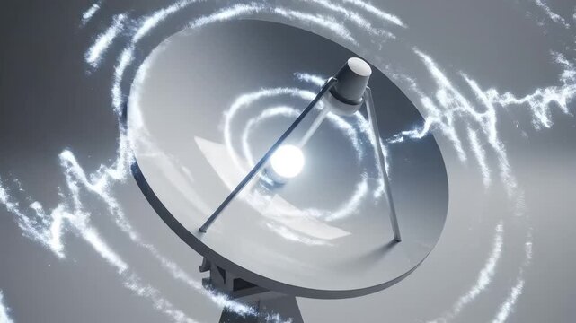 Satellite dish with glowing energy waves symbolizing dynamic movement and artistic expression