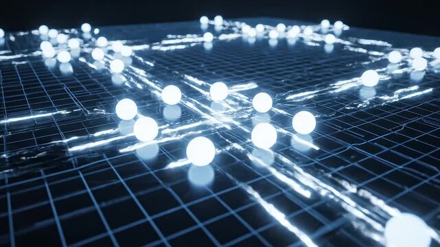 Glowing Spheres on Grid Surface emphasizing sleek aesthetics and strong visual impact