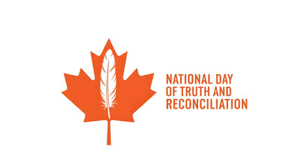 Orange maple leaf with white feather and text