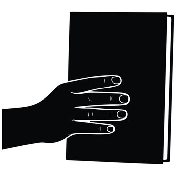 Hand silhouette holding book vector illustration line art.