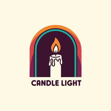 Minimalist Candle Light Logo Design with Rainbow Arch Symbol.