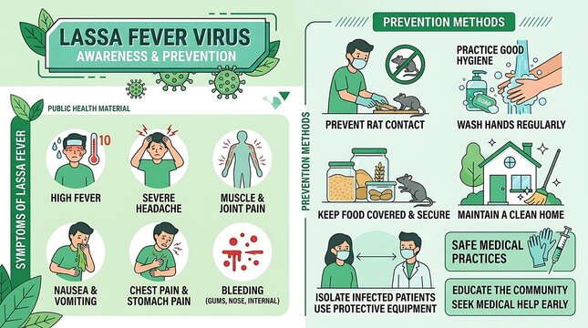 Illustrated guide on lassa fever symptoms prevention and hygiene practices for public health awareness campaign