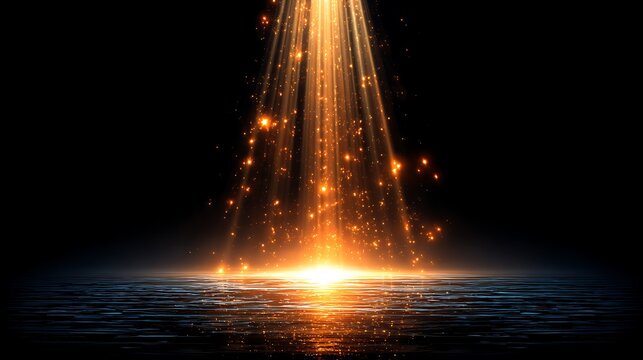 Bright yellow and orange fireworks exploding over dark water with reflections explosion