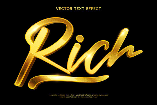 Luxury gold 3d text effect, shiny glitter cursive font style vector