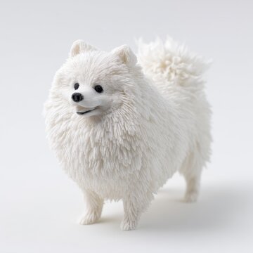 Fluffy White Samoyed Dog Miniature Figurine with Detailed Fur Texture Studio Shot