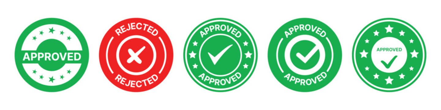 Approved and rejected stamps illustration transparent background design art blank red green variation icons symbol.