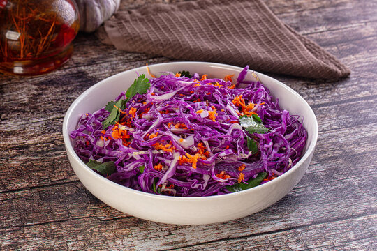 Salad with fresh pirple cabbage and carrot