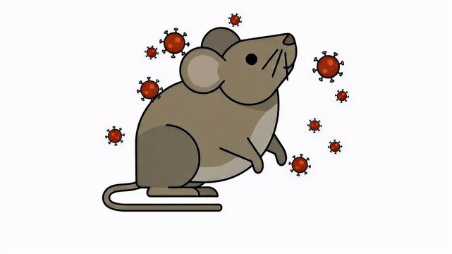 Lab rat surrounded by floating virus particles highlights biological research context