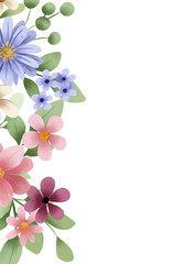 Obraz premium Floral background, flowers frame border for greeting card, invitation and other printing design. Isolated on white. Hand drawing.
