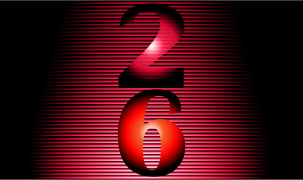 Numbers two and six red gradient horizontal lines background