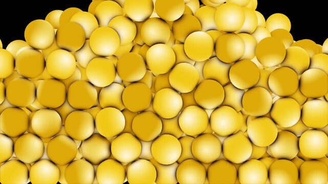 3D Render Colorful gold Balls Falling and Bouncing on Floor Loop. Abstract 3D Render Sphere Drop Motion Graphic on Transparent Background.