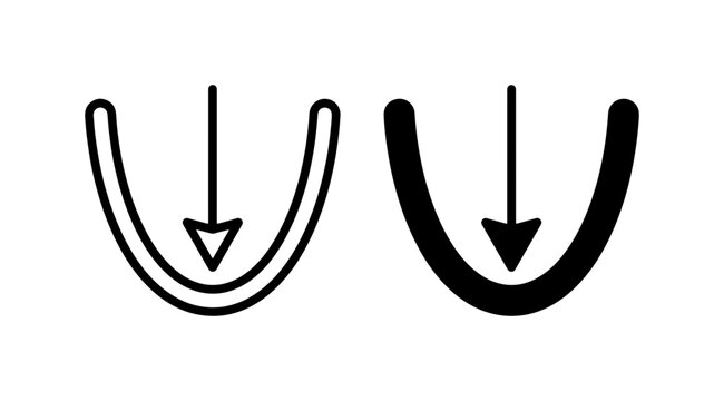 Downward Arrow Icons, Vector Symbols for Decline, Decrease, and Negative Trends, Simple Black and White Graphics for Data Visualization and Business Concepts