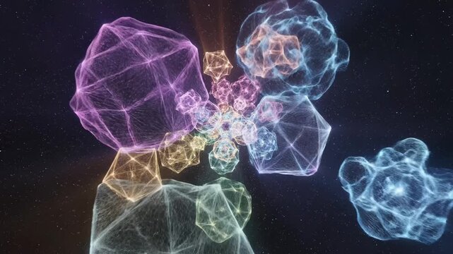 Geometric shape with glowing center in space ideal for creative backgrounds and modern web design