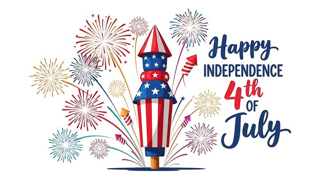 Festive 4th of july illustration rocket ship fireworks and patriotic independence day design