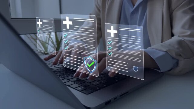 Professional medical policy compliance concept with certified healthcare documents, checklist verification, audit process, hospital administration, and healthcare management system.