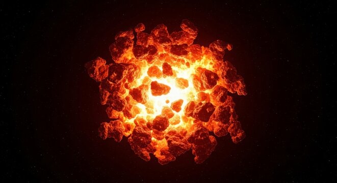 Intense Molten Lava Explosion with Fiery Center and Glowing Fragments