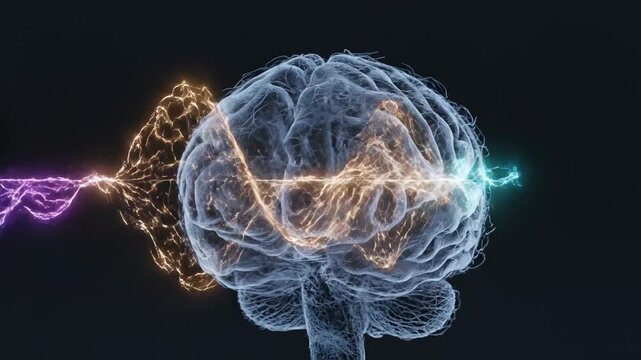 Human brain with neural activity highlighting vibrant colors and contemporary design