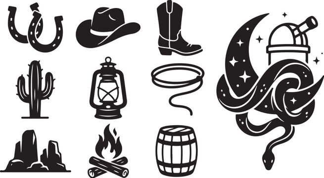 Western Cowboy Symbols and Objects Collection
