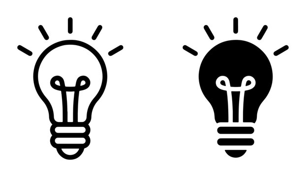 Light Bulb Icons, Idea Symbol, Innovation Concept, Bright Solution, Creative Thinking, Vector Graphics Set