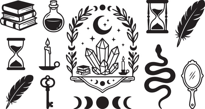 Mystical symbols and objects for magic rituals