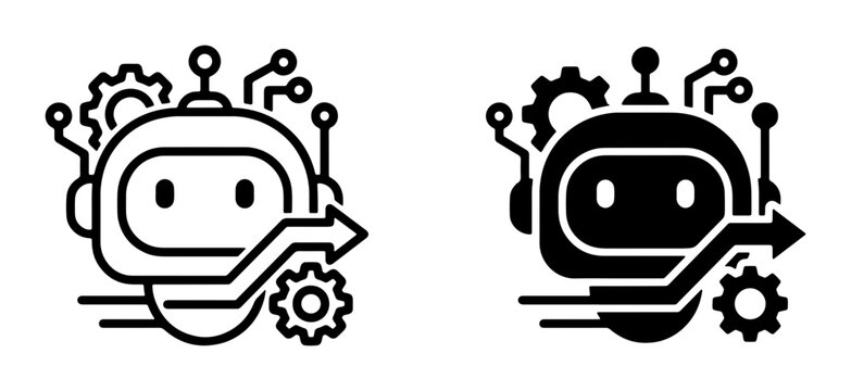 Robotic AI Assistant Icon Set, Automation Technology Concepts, Machine Learning Interface, Digital Intelligence Symbols, Vector Graphics