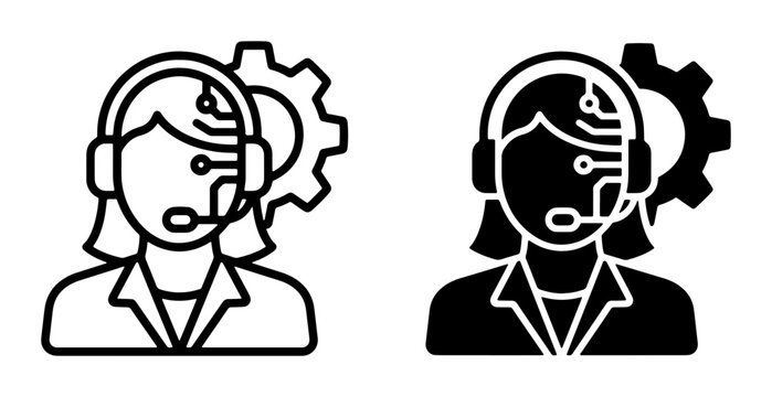 Customer Service Icon Set: AI Bot Assistant, Tech Support Operator, Digital Communication, Automation Gear, Modern Helpdesk, Vector Graphics