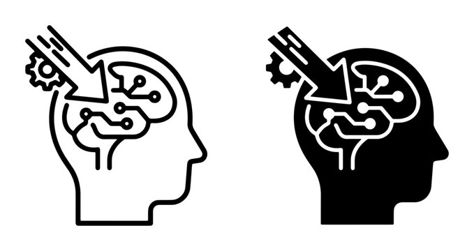 Artificial Intelligence Concept, AI Brain Circuitry Icon Set, Machine Learning Input Symbol, Neural Network Processing, Digital Mind Technology